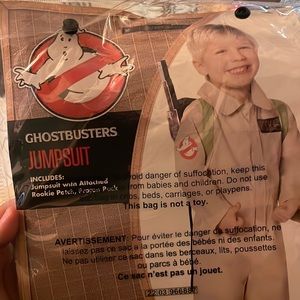 Ghostbusters kids costume with candy hand